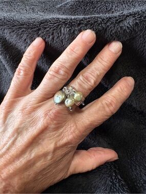 Sterling Silver Multi-Band, 7 Band Ring with Pearls and tiny Swarovski Crystals.